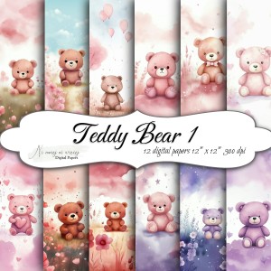 Teddy Bear 1 róż  KWADRAT papiery do druku
