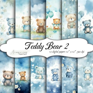 Teddy Bear 2 niebieski  KWADRAT papiery do druku 