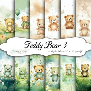 Teddy Bear 3- zielone  KWADRAT papiery do druku