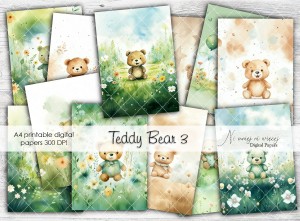 A4 Teddy Bear 3 zielone papiery do druku