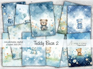 A4 Teddy Bear 2 niebieskie papiery do druku