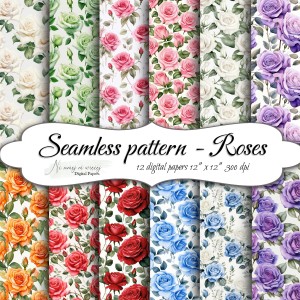 Seamless pattern Roses 1  KWADRAT papiery do druku