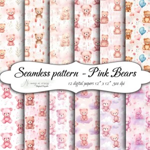 Seamless pattern Pink Bears  KWADRAT papiery do druku