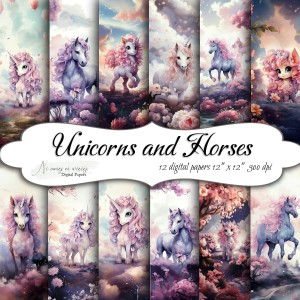 Unicorn and Horses  KWADRAT papiery do druku
