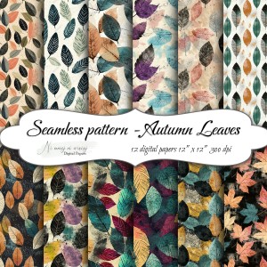 Seamless pattern Autumn Leaves KWADRAT papiery do druku