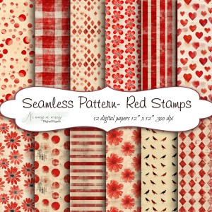 Seamless pattern Red Stamps KWADRAT papiery do druku