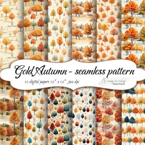 Gold Autumn SEAMLESS kwadrat papiery do druku