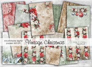 A4 Vintage Christmas  papiery do druku