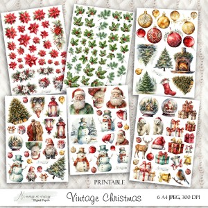 Vintage Christmas- zestaw grafik zimowych do druku