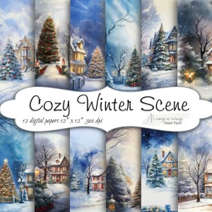 Cozy Winter Scene - papiery do druku KWADRAT