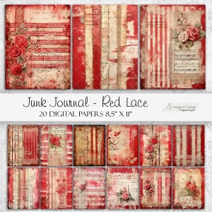 Red Lace- junk journal karty do druku 