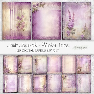 Violet Lace- junk journal karty do druku
