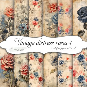 Vintage distress roses - papiery do druku KWADRAT