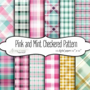 Pink Mint chequered pattern - papiery do druku KWADRAT