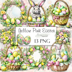 Yellow Pink Easter- zestaw grafik do druku