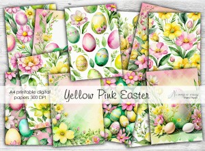 A4 Yellow Pink Easter - papiery do druku