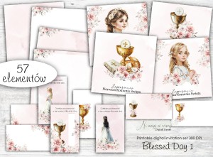 Zaproszenia na Pierwszą Komunię Świętą róż 