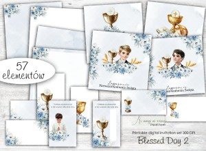 Zaproszenia na Pierwszą Komunię Świętą niebieskie