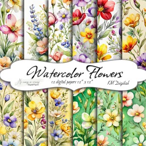 Watercolor Flowers KWADRAT papiery do druku