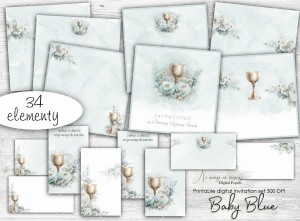 LIMITOWANA SERIA Zaproszenia na Pierwszą Komunię Świętą BABY BLUE