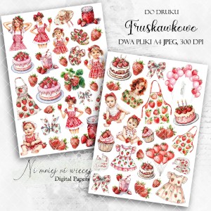 Zestaw grafik "Truskawkowo" do wydruku