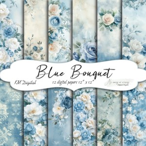Blue Bouquet KWADRAT papiery do druku