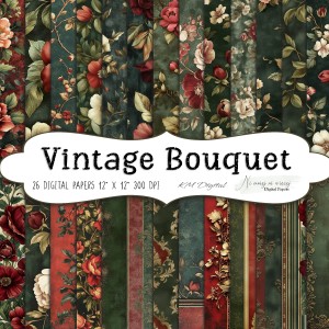 Vintage Bouquet KWADRAT papiery do druku