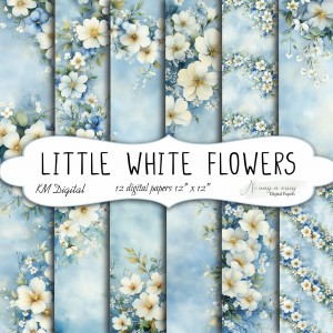 Little White Flowers KWADRAT papiery do druku