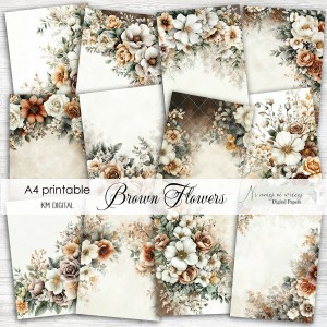 A4 Brown Flowers- papiery do druku