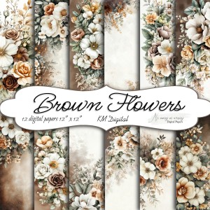 Brown Flowers KWADRAT- papiery do druku