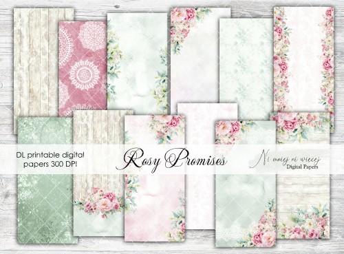 Rosy Promises Kolekcja papierów cyfrowych ślubnych w formacie DL