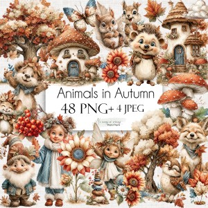 Animals in Autumn - zestaw grafik do druku PNG + JPEG