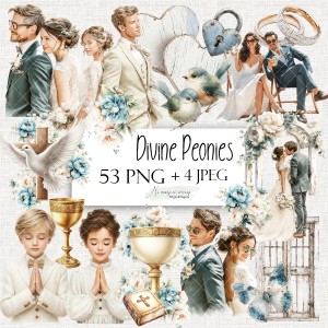 Divine Peonies - zestaw grafik do druku PNG + JPEG