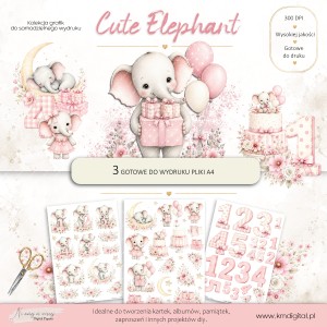 Grafiki do wydruku "Cute Elephant" w wersji różowej
