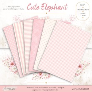 A4 Cute Elephant - różowe papiery do druku