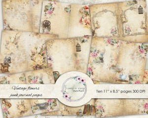 Vintage Flowers junk journal pages do druku