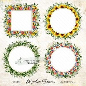 Meadow Flowers wianki-ramki do druku