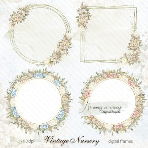 Vintage Nursery wianki i ramki do druku