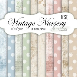 Vintage Nursery basic KWADRAT papiery do druku