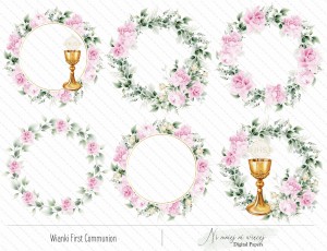 First Communion wianki różowe do druku