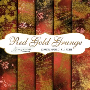 Red Gold Grunge KWADRAT papiery do druku