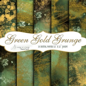 Green Gold Grunge KWADRAT papiery do druku