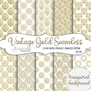 Vintage Gold Seamless KWADRAT nakładki z powtarzającym się wzorem