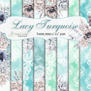 Lacy Turquoise KWADRAT papiery do druku
