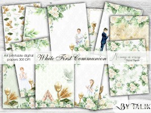 White First Communion A4 papiery do druku
